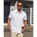 Men'S Short Sleeve Dress Shirts Stain Shield Formal Button Down Shirt Business Casual Stretch Tops Dating Wedding