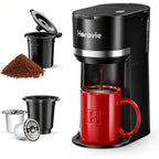 Horavie Small Single Serve Coffee Maker for K Cup and Grounds, Fast Brew One Cup Coffee Machine with One Button, 6 to 12 oz. Brew Sizes, Perfect for Home and Travel, Black