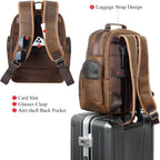 Tiding Men'S Leather Backpack 14"/ 15.6" Laptop Business Travel Daypack | Thick Sponge Padded Laptop & Tablet Sleeves, Water Bottle Holder, Luggage Strap, Anti-Theft Pocket, Large Capacity