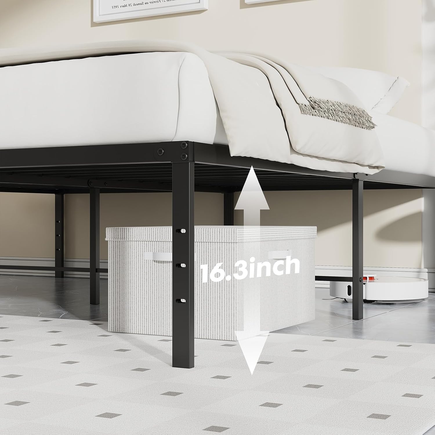 Sweetcrispy Twin Size 18 Inch Platform Bed Frame, Heavy Duty Metal Foundation Frame, Noise-Free Sturdy Steel Slats, Underbed Storage, No Box Spring Needed, Quick Setup