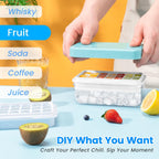 0.8“ Ice Cube Tray With Lid And Bin, Phinox 56 Cubes Ice Trays For Freezer, Ice Cube Trays For Freezer With 2 Trays, Container, Lid & Ice Scoop, Bpa Free, Blue(28Cubes/Tier)