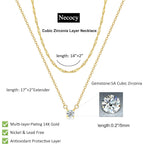 NECOCY Layered Gold Necklaces for Women, Dainty Layered Necklace 14k Gold Plated/Silver Cubic Zirconia Necklace Stack, Simple CZ Jewelry Trendy Gifts for Women