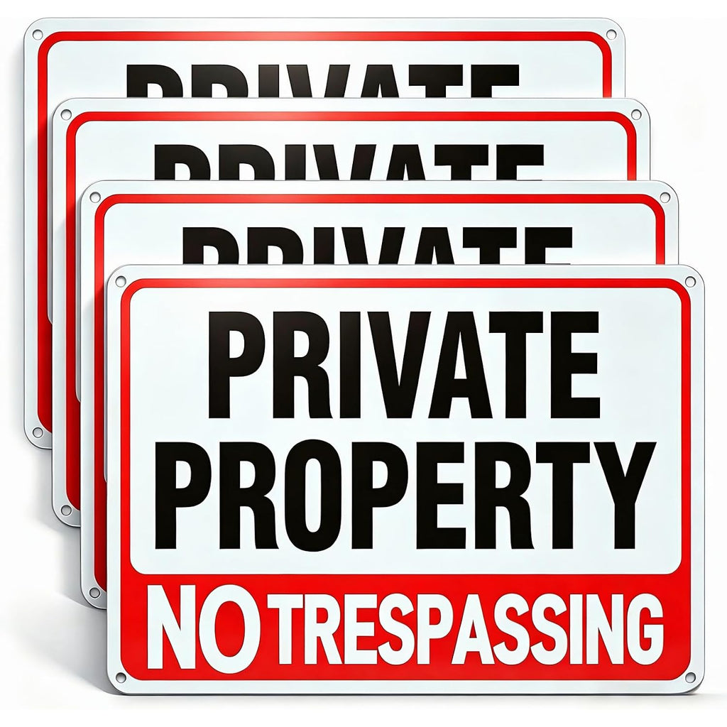 4 Pack Large No Trespassing Signs Private Property, 12X8 In Aluminum Sign | Reflective Aluminum Signs, Which Are Weather - Resistant And Easy To Install, Are Suitable For Courtyards, Gates And Fences