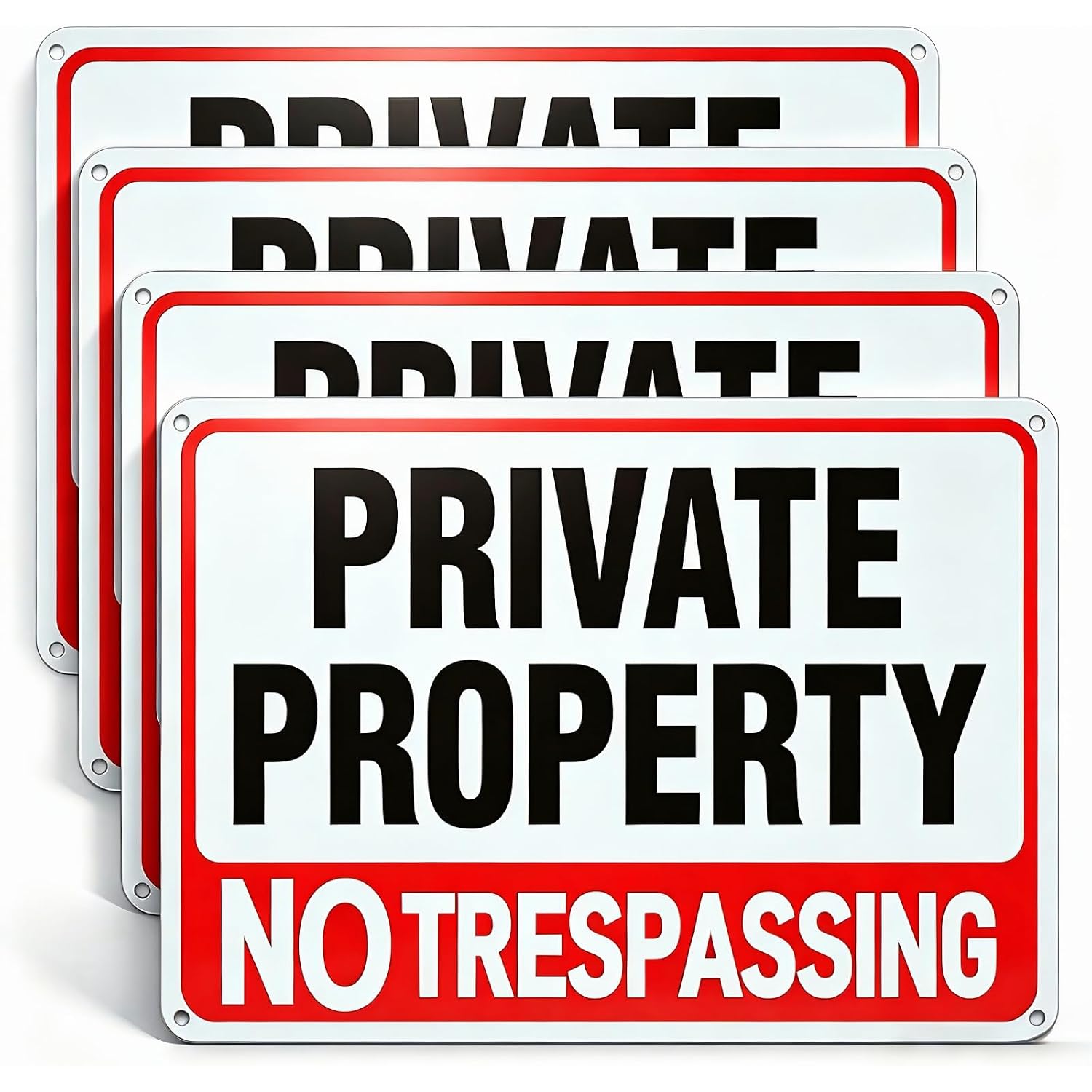 4 Pack Large No Trespassing Signs Private Property, 12X8 In Aluminum Sign | Reflective Aluminum Signs, Which Are Weather - Resistant And Easy To Install, Are Suitable For Courtyards, Gates And Fences