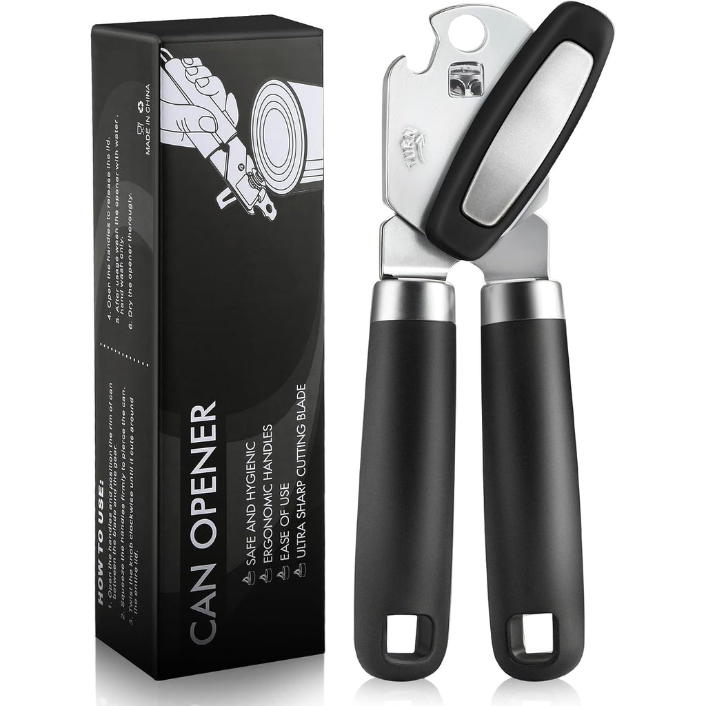 Multifunctional Can Opener Manual, Durable Heavy Duty Handheld Strong Can Opener With Smooth Cutting Edge, Friendly Kitchen Essentials Tool For Seniors, Camping And Bottle Opening-Black