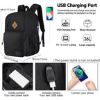 Keofid Travel Backpack For Men And Women, Anti Theft Laptop Backpack With Usb Charging Port For Work, Large Bag For College, Carry-On Backpack With Luggage Strap, Water Resistent(Black)