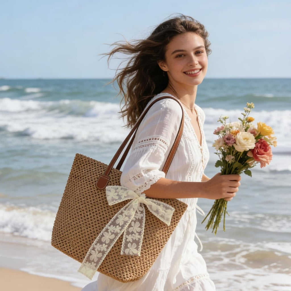 Straw Beach Tote Bag For Women: 2026 Large Woven Handbag With Zipper, Perfect For Vacation, Travel And Summer Pool