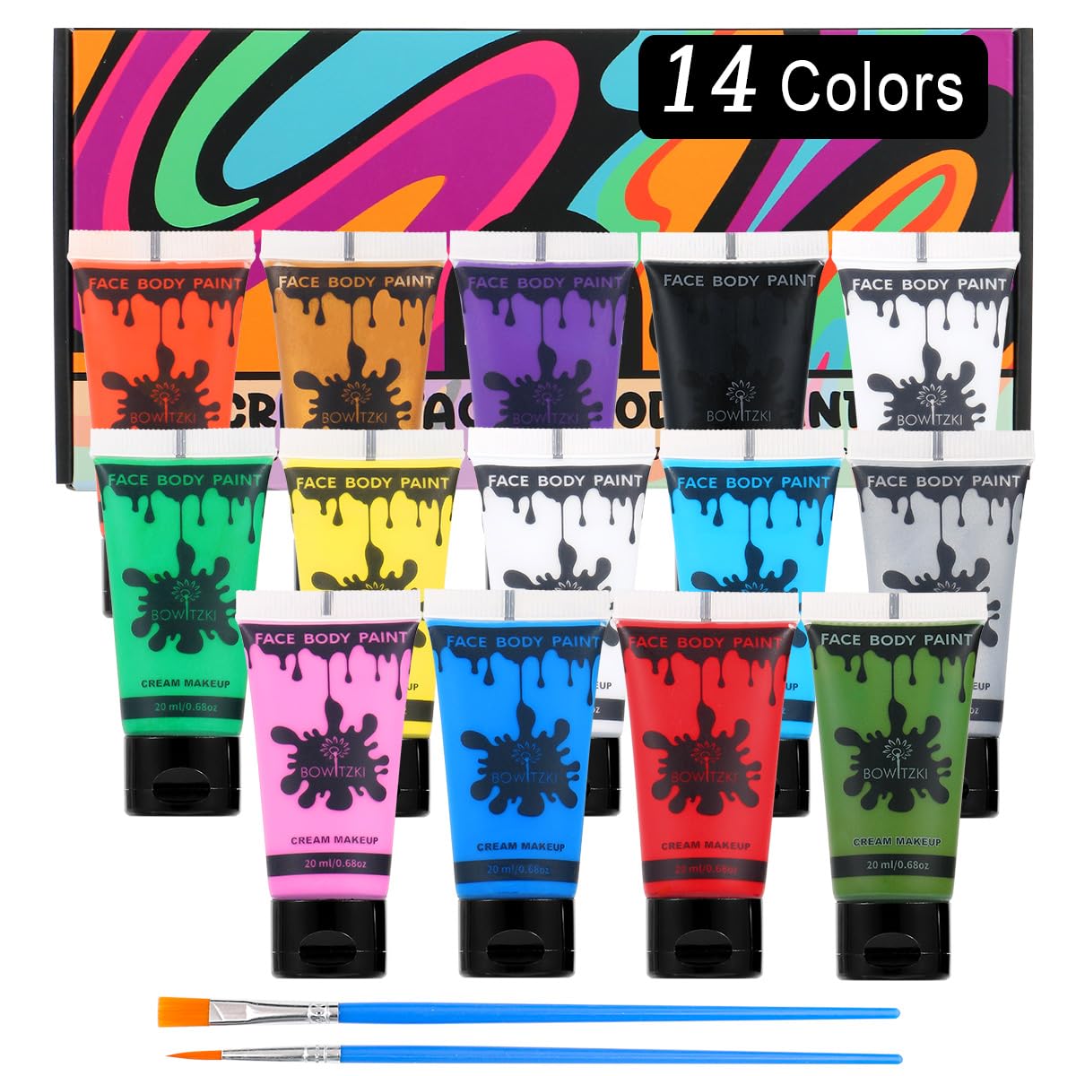 Bowitzki 14 Colors Face Body Paint Set Cream Makeup 20Ml Water Based Face Painting Special Effects For Adults Halloween Christmas Party Stage Cosplay 0.7Oz Each