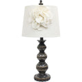 Elegant Designs Lt3097-Wht Stacked Ball Lamp With Couture Linen Flower Shade, Aged Bronze