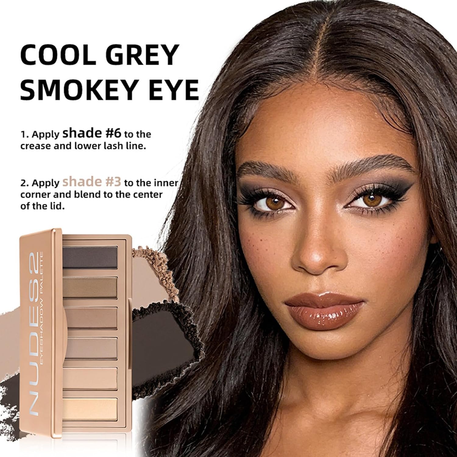 6 Matte Neutral Mini Eyeshadow Palette With Brush - Ultra Blendable Cool-Tone Nude Smokey Eye Shadow Palette, Long-Lasting Wear Smooth Texture