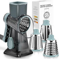 Rotary Cheese Grater Hand Crank Transparent - Shredder Slicer Grinder 3 Stainless Steel Blades, Stable Suction, Labor-Saving Handle, Safe Kitchen Tool For Cheese, Vegetable, Nuts, Chocolate