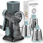 Rotary Cheese Grater Hand Crank Transparent - Shredder Slicer Grinder 3 Stainless Steel Blades, Stable Suction, Labor-Saving Handle, Safe Kitchen Tool For Cheese, Vegetable, Nuts, Chocolate