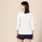 Women's Slim-Fit 3/4 Sleeve Boat Neck Cotton Modal Micro Rib T-Shirt