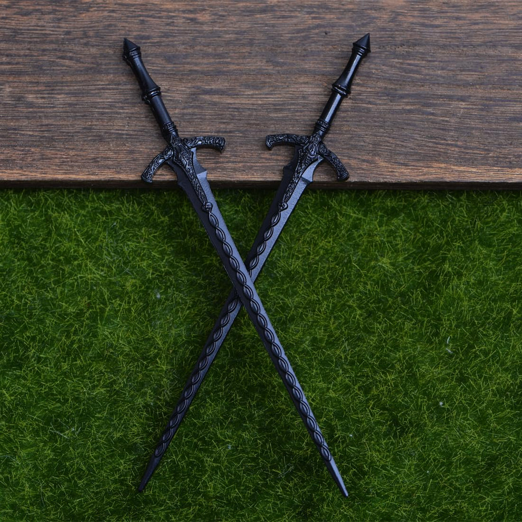 2Pcs Retro Viking Hair Sticks – Black Gothic Metal Sword Hair Pins For Women, Perfect For Renaissance Festivals, Halloween, Thick Hair & Updos (Rlal)