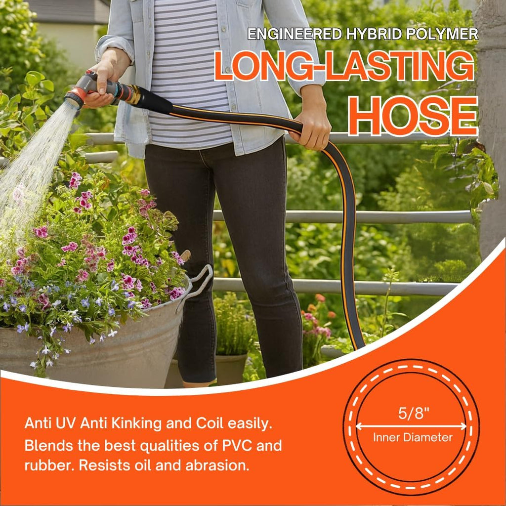 10Ft Flexible Garden Hose, No-Kink Rubber Water Hose, W.P. 200 Psi | Freeze & Wear Resistant Hose With 3/4" Ght Male/Female Fittings, 600 Psi Burst Strength For Outdoor Watering