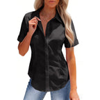Siliteelon Button Down Shirts For Women Stain-Resistant Short Sleeve Collared Dress Shirt Business Casual Tops Work Blouse