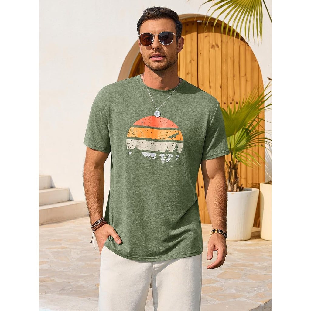 Runcati Mens Short Sleeve T-Shirts Casual Graphic Printed Tee Tops Crewneck Summer Beach Hawaiian Vintage Shirt