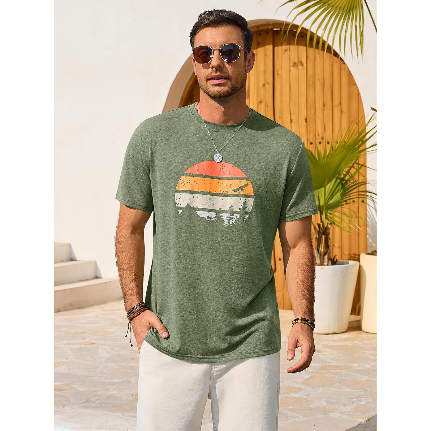 Runcati Mens Short Sleeve T-Shirts Casual Graphic Printed Tee Tops Crewneck Summer Beach Hawaiian Vintage Shirt