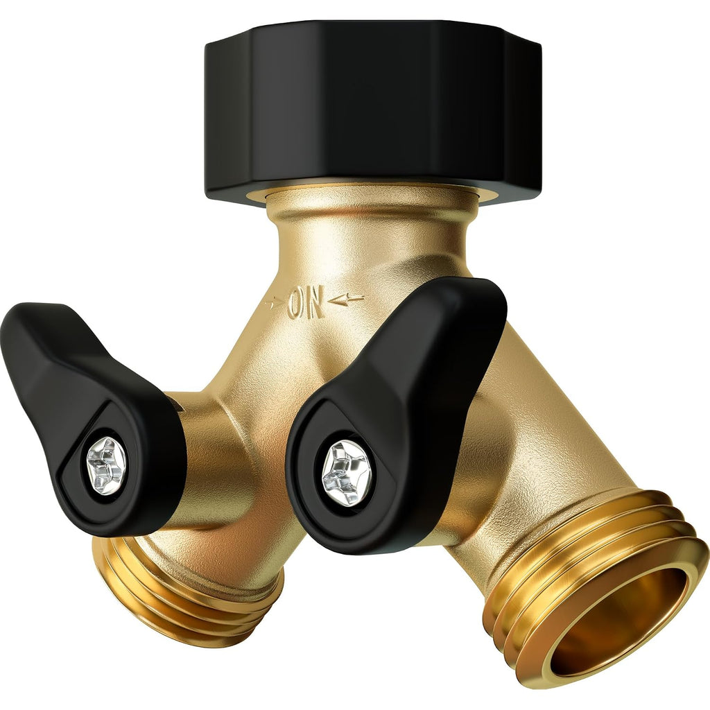 Dbr Tech® Heavy Duty 2 Way Hose Splitter (Premium Brass For Superior Durability), Wye Garden Hoses Connector For Water Spigot Faucet Bib Tap, Double Shut Off Valve, Y Adapter, Rust-Resistant Finish