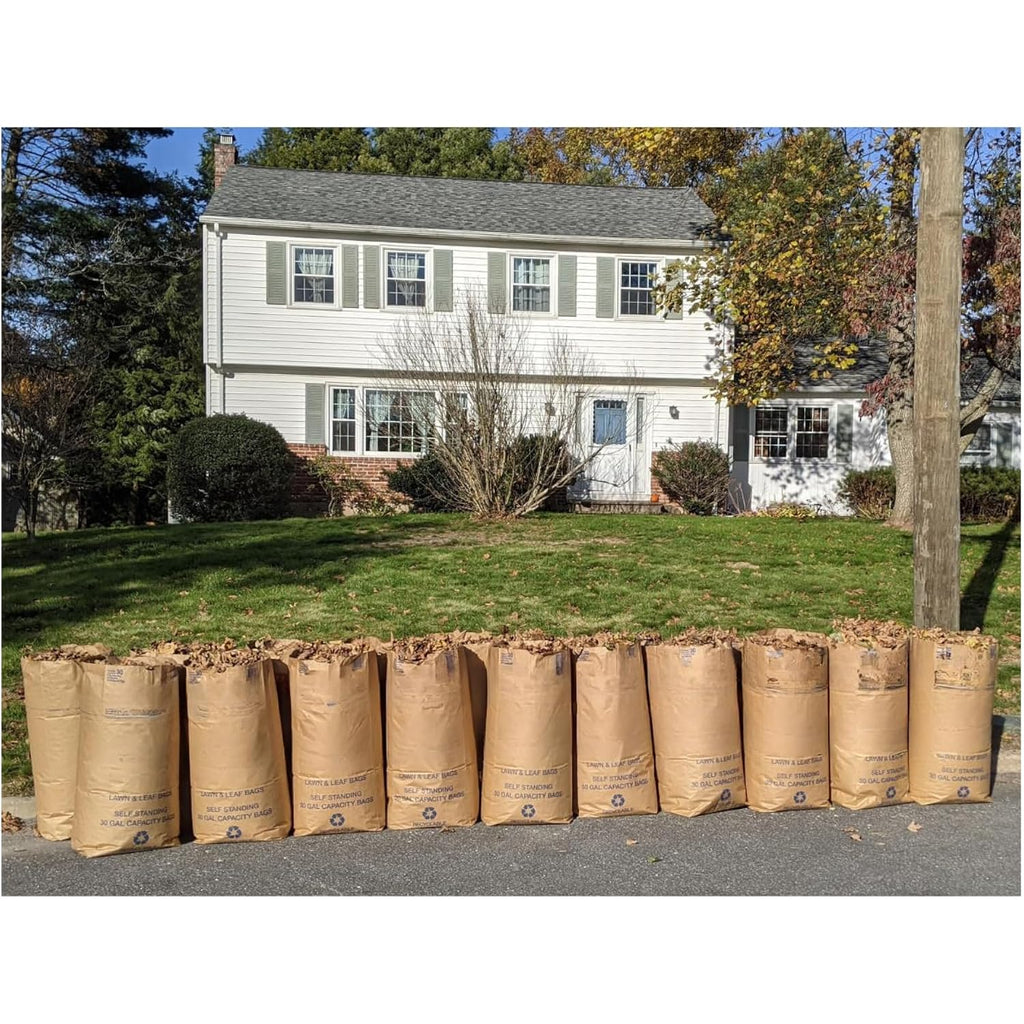 30 Gallon Lawn & Leaf 2-Ply Heavy-Duty Yard Waste Compost Refuse Paper Bags With Necessia Gardening Gloves, Eco-Friendly, Tear Resistant, Self Standing, Biodegredable, Made In Usa, 30 Count