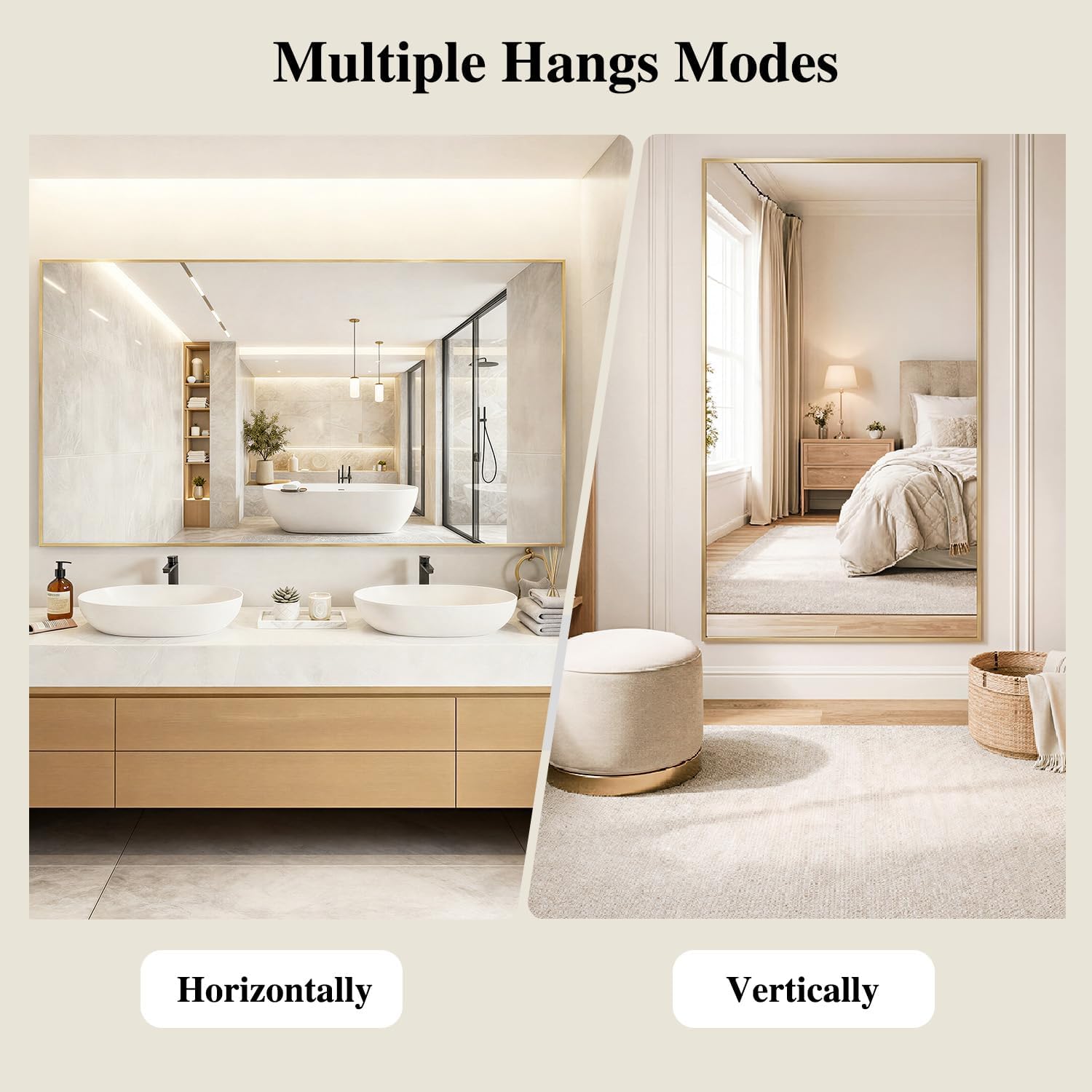 Koonmi Gold Mirrors For Wall, 30X55 Inch Bathroom Mirror, Rectangular Wall Mirror For Living Room Bedroom Bathroom, Hangs Horizontally Or Vertically