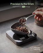 Maestri House S2 Espresso Coffee Scale With Timer, Usb-C Rechargeable 2Kg/0.1G Precision Shot Scale, Digital Scale For Espresso Brewing(Black & Silver)