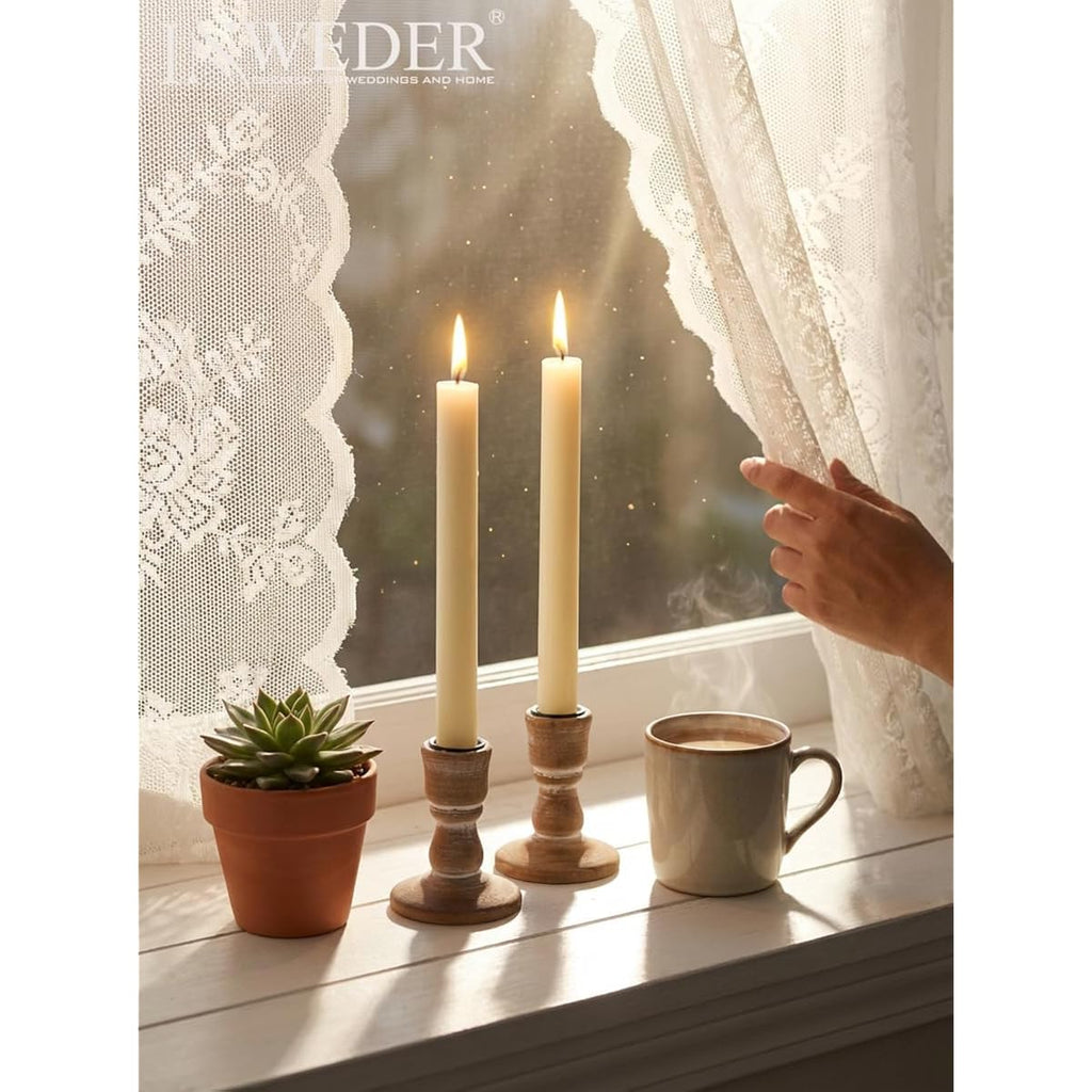 Wooden Taper Candle Holders: Wood Candlestick Holders Rustic Farmhouse Fall Decor for Living Room Dinning Table Centerpiece Christmas Set of 2