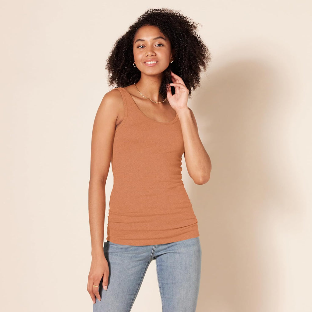Amazon Essentials Women'S Slim-Fit Ribbed Scoop Neck Tank Tops, Pack Of 2