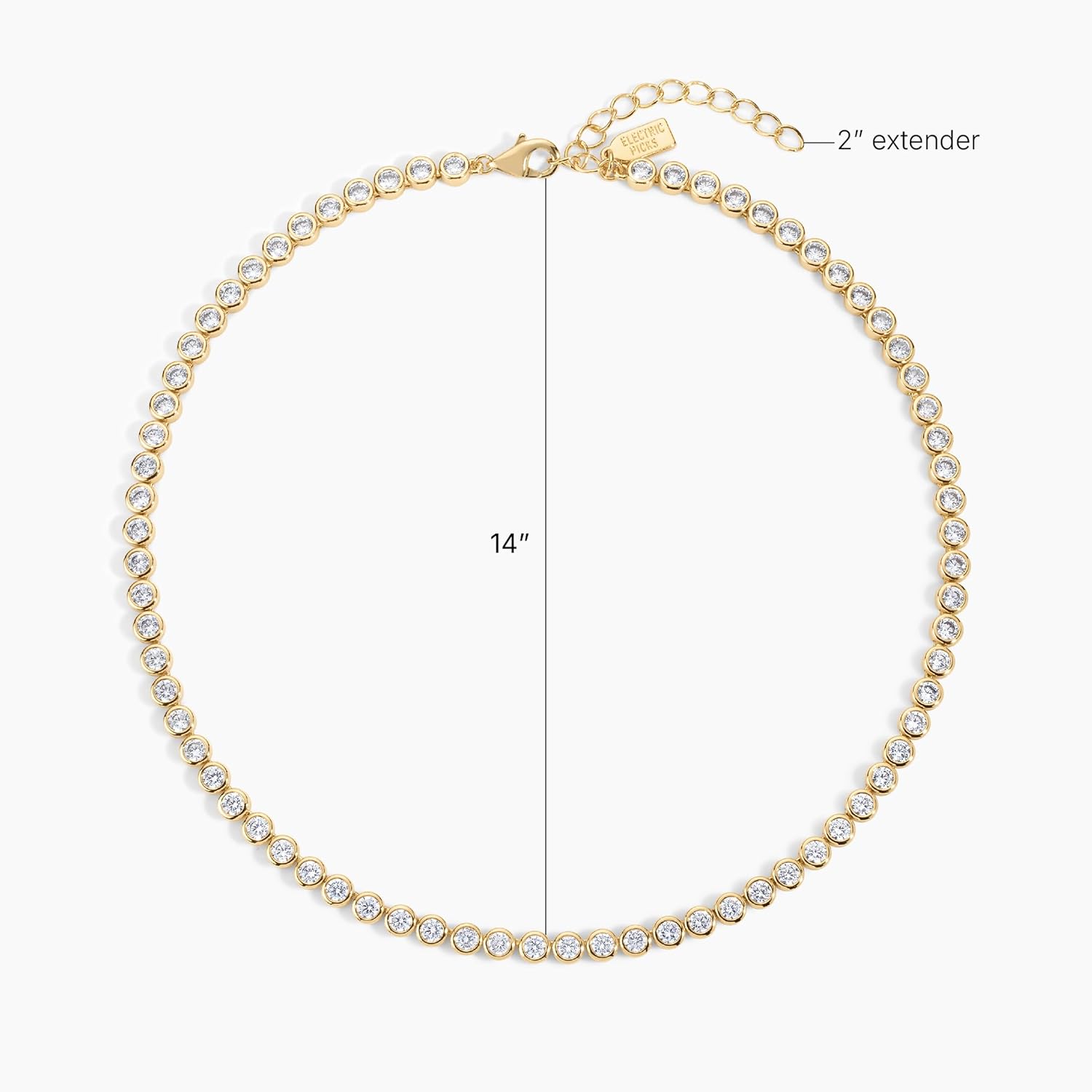 Electric Picks Bezel Tennis Necklace for Women, 14k Gold Plated Bezel-Set Stone Chain Necklace, Dainty Sparkle Layering Jewelry, Elegant Statement Necklace Gift