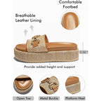 Coutgo Womens Platform Sandals Raffia Espadrilles Metal Chain Slip On Open Toe Cute Beach Slide Sandals