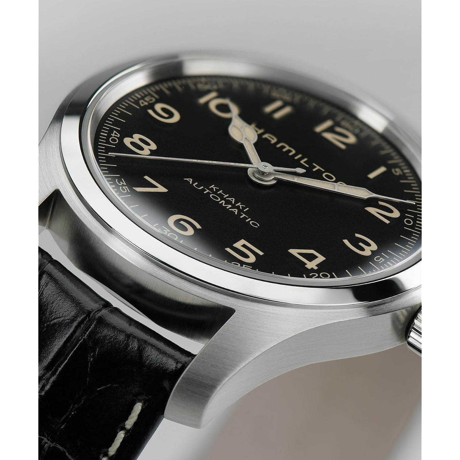 Hamilton Khaki Field Murph Automatic Men'S Watch, 42Mm Stainless Steel Case, Swiss Made, Black Dial Analog Wrist Watch For Men, 100M Waterproof, Sapphire Crystal, Cow Leather Strap