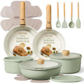 Carote Pots And Pans Set, Nonstick Cookware Set Detachable Handle, 19Pcs Induction Kitchen Cookware Sets Non Stick With Removable Handle, Rv Cookware Set, Oven Safe, Sage Green