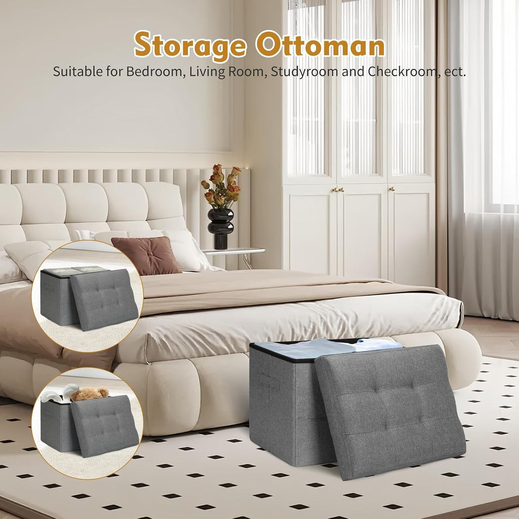 Storage Ottoman With Extra Thick Foam Padded Seat, Foldable Foot Rest Stool With Linen Fabric, 43L Ottoman With Storage Bench For Bedroom Living Room, Holds Up To 300Lbs, 17X13X13In, Dark Gray