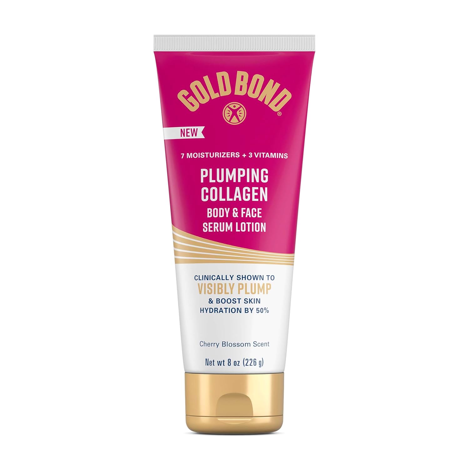 Gold Bond Plumping Collagen Body & Face Serum Lotion, Lightweight Hydrating Moisturizer With Collagen Peptide Complex, Jojoba And Grapeseed Oils To Visibly Plump Skin, Cherry Blossom Scent, 8 Oz
