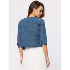 Allegra K Denim Jacket For Women'S Collarless 2025 Cardigan 3/4 Sleeve Crop Jean Jackets