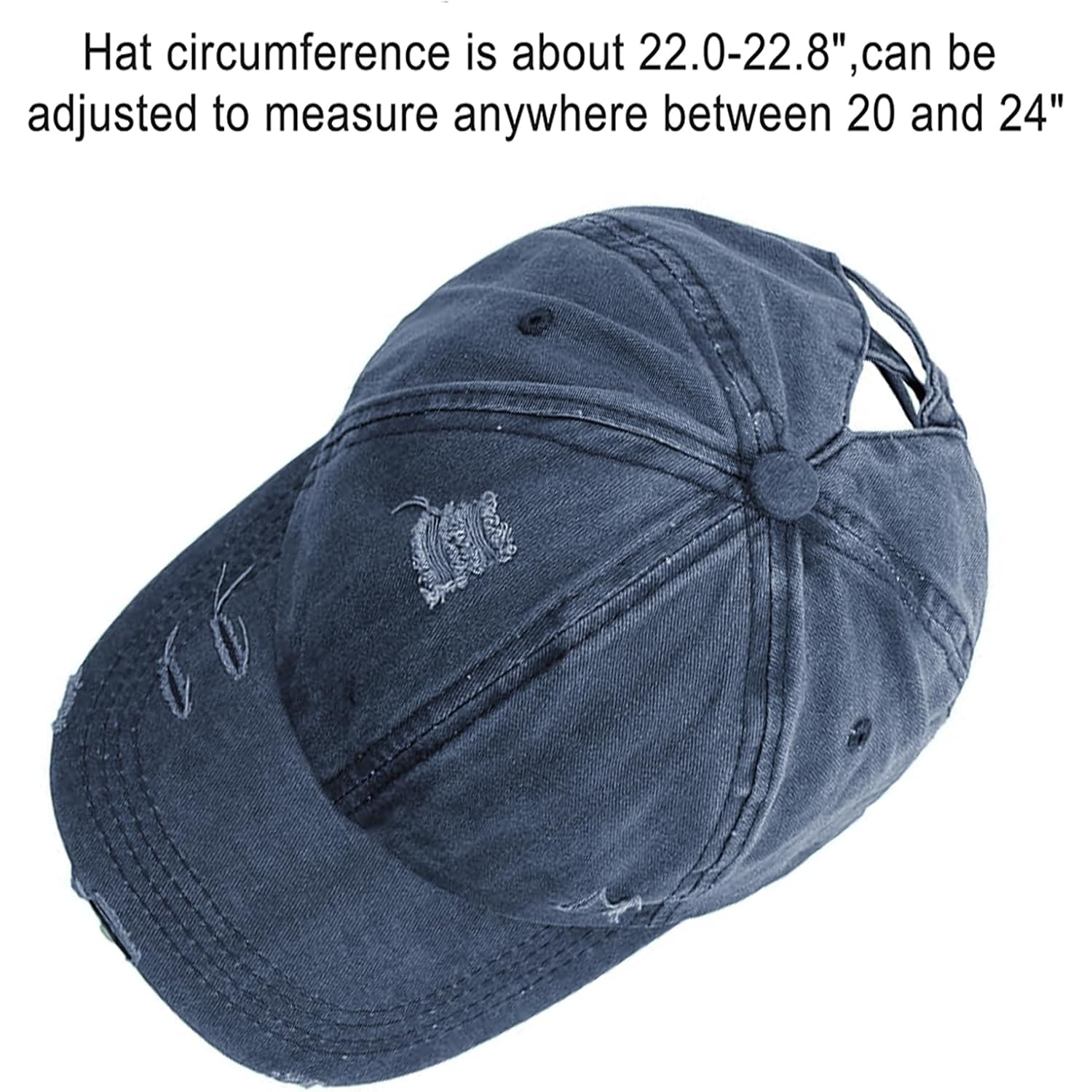 Womens Criss Cross Ponytail Baseball Cap Distressed Ponytail Hat High Messy Bun Trucker Ponycap for Outdoor Sports Navy Blue