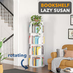 Spaceaid 4 Tier Rotating Bookshelf Tower, Spinning Bookcase Lazy Susan, Revolving 360 Book Shelf Storage Round Carousel, Vertical Rotate Turning Spiral Corner Organizer, White