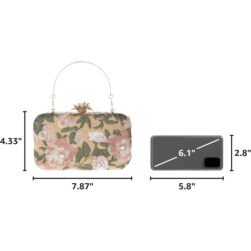 Womens Vintage Floral Embroidery Clutch Evening Handbag Shoulder Bags Purse For Wedding Party Prom