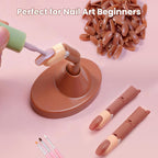 Practice Finger for Acrylic Nails, 3PCS Adjustable Nail Practice Hand Finger with Base Stand and 100PCS Brown Nail Tips, Practice Hand for Home Salon DIY Beginner(Brown)