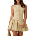 Oyoangle Women'S Gingham Sleeveless Ruffle Short Mini Dress Open Back Button Front Y2K Plaid Dresses