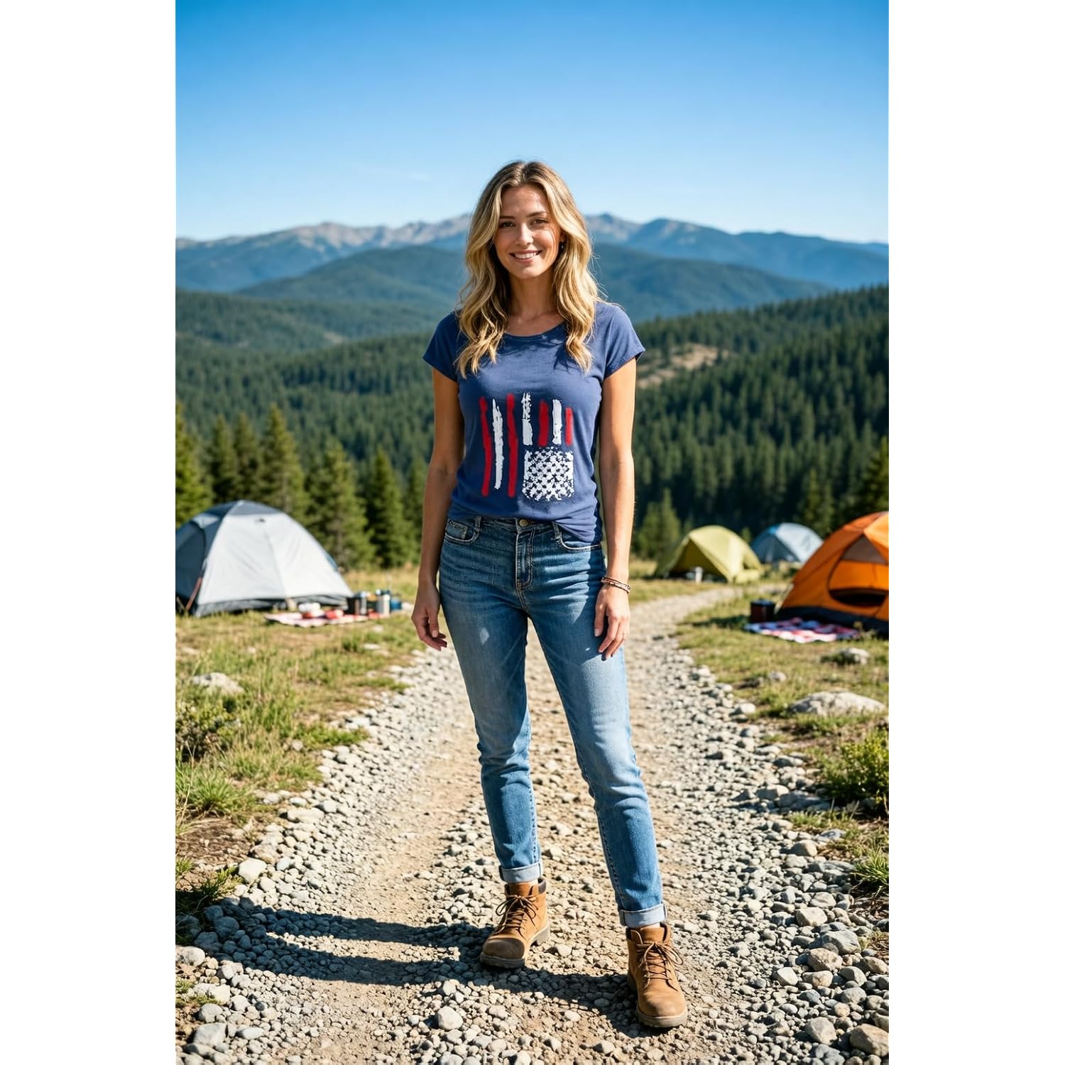 Women's Floral T-Shirts Graphic Loose Tees Sunflower Graphic Summer Short Sleeve Boho Casual Tops Flag-b