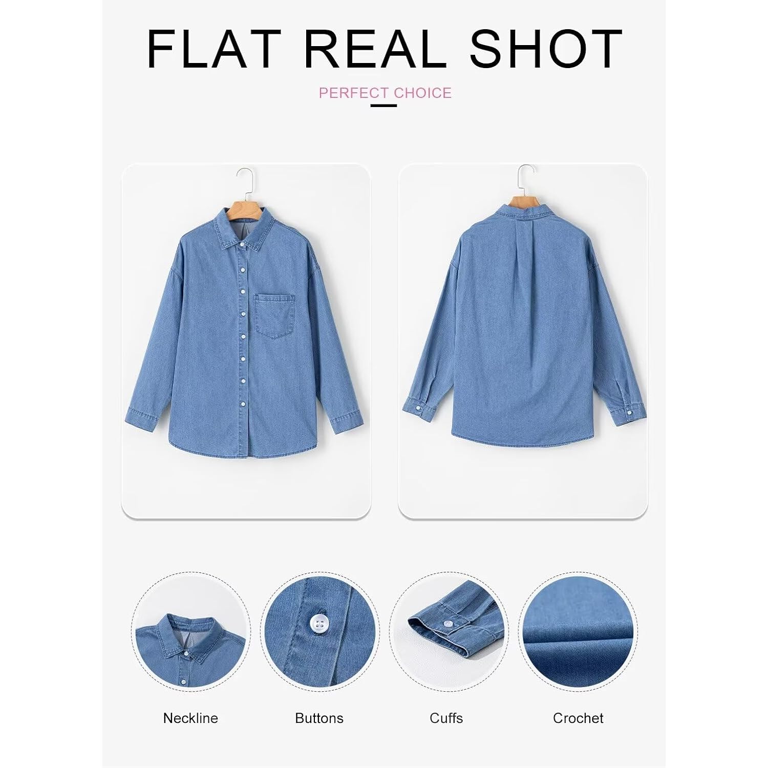 Astylish Women Denim Shirts Button Down Blouse V Neck Casual Tops