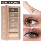 6 Matte Neutral Mini Eyeshadow Palette With Brush - Ultra Blendable Cool-Tone Nude Smokey Eye Shadow Palette, Long-Lasting Wear Smooth Texture