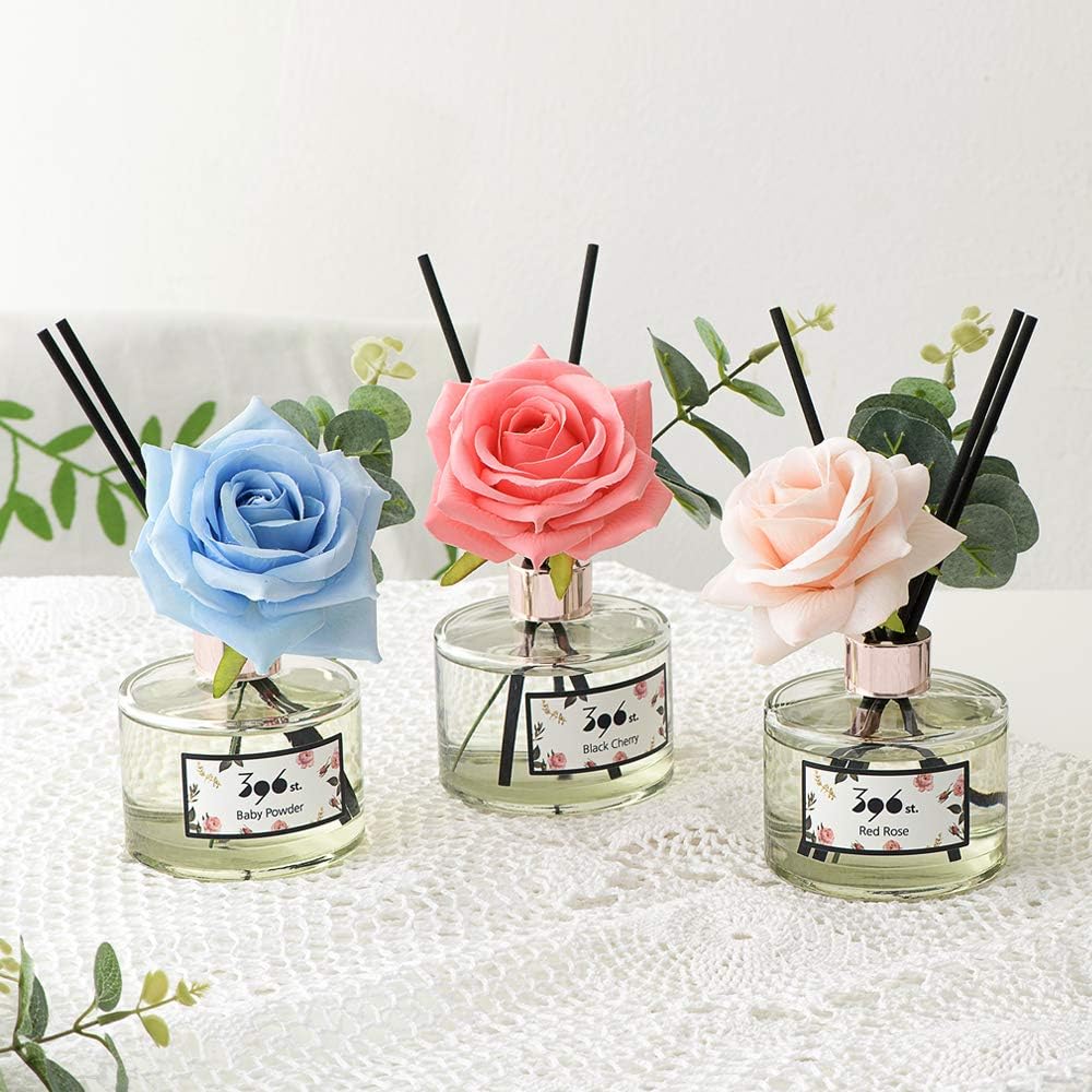 Rose Flower Reed Diffuser, Red Rose, 200Ml(6.7Oz) / Reed Diffuser Sets, Home Fragrance, Scented Oils, Home & Bathroom Décor