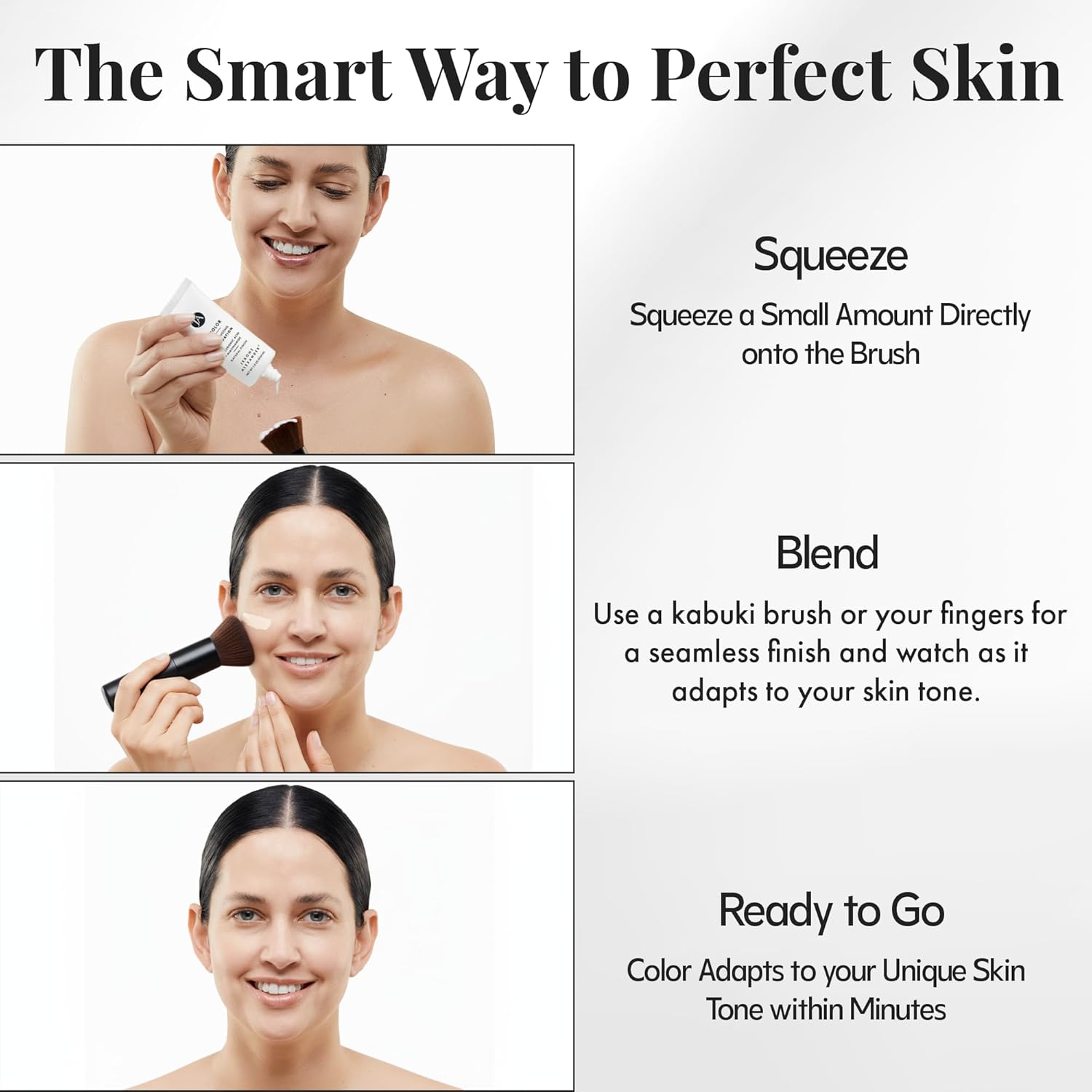 Jerome Alexander My Color Self-Adjusting Foundation, Hydrating & Lightweight Face Makeup, Skincare-Infused, with Kabuki Brush, Medium, 1 oz