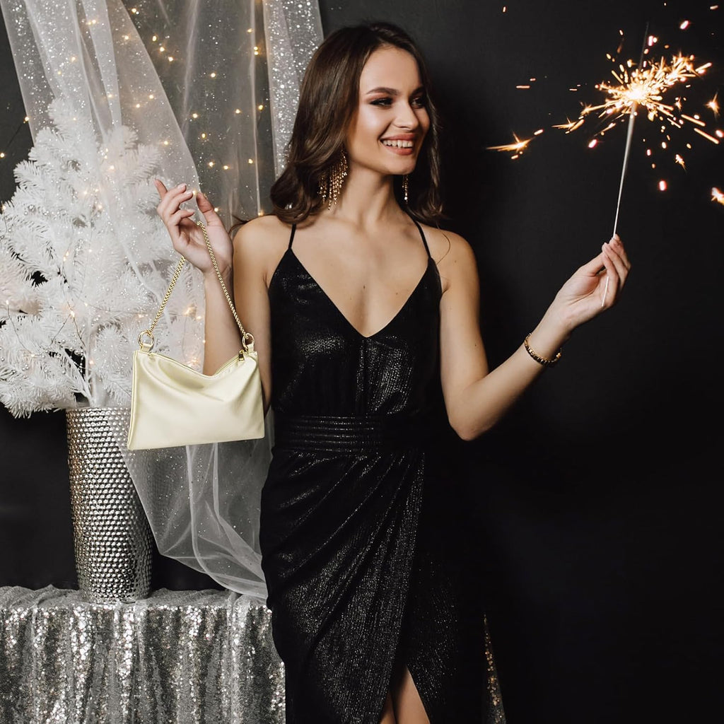 MGBPEI Women Satin Evening Handbag Wedding Prom Clutch Purse Formal Cocktail Party Clutches Shoulder Bag with 2 Bag Chains