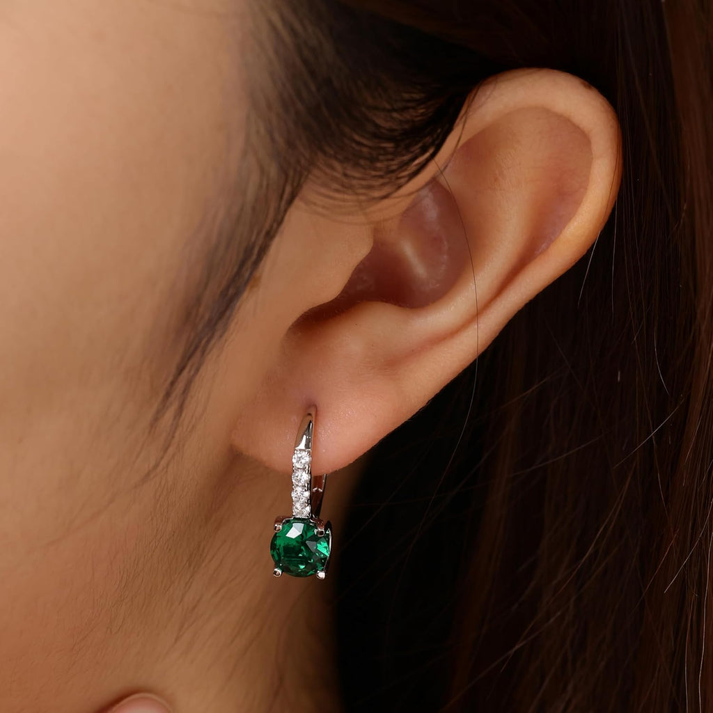 FANCIME 925 Sterling Silver Drop Dangle Earrings Leverback Clasp 6.5mm Hoop Gemstone Earrings Birthstone Jewelry Gift for Women Mom Wife Her