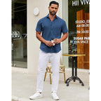 Coofandy Mens Short Sleeve Casual Button Down Shirts Summer Untucked Dress Shirts With Pocket