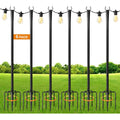 6 Pack 9Ft String Light Poles For Outdoor,Metal Lights Hanging Pole Outside With Fork,Light Stand For Patio, Pergola, Garden, Backyard, Yard, Camping Party