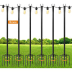 6 Pack 9Ft String Light Poles For Outdoor,Metal Lights Hanging Pole Outside With Fork,Light Stand For Patio, Pergola, Garden, Backyard, Yard, Camping Party